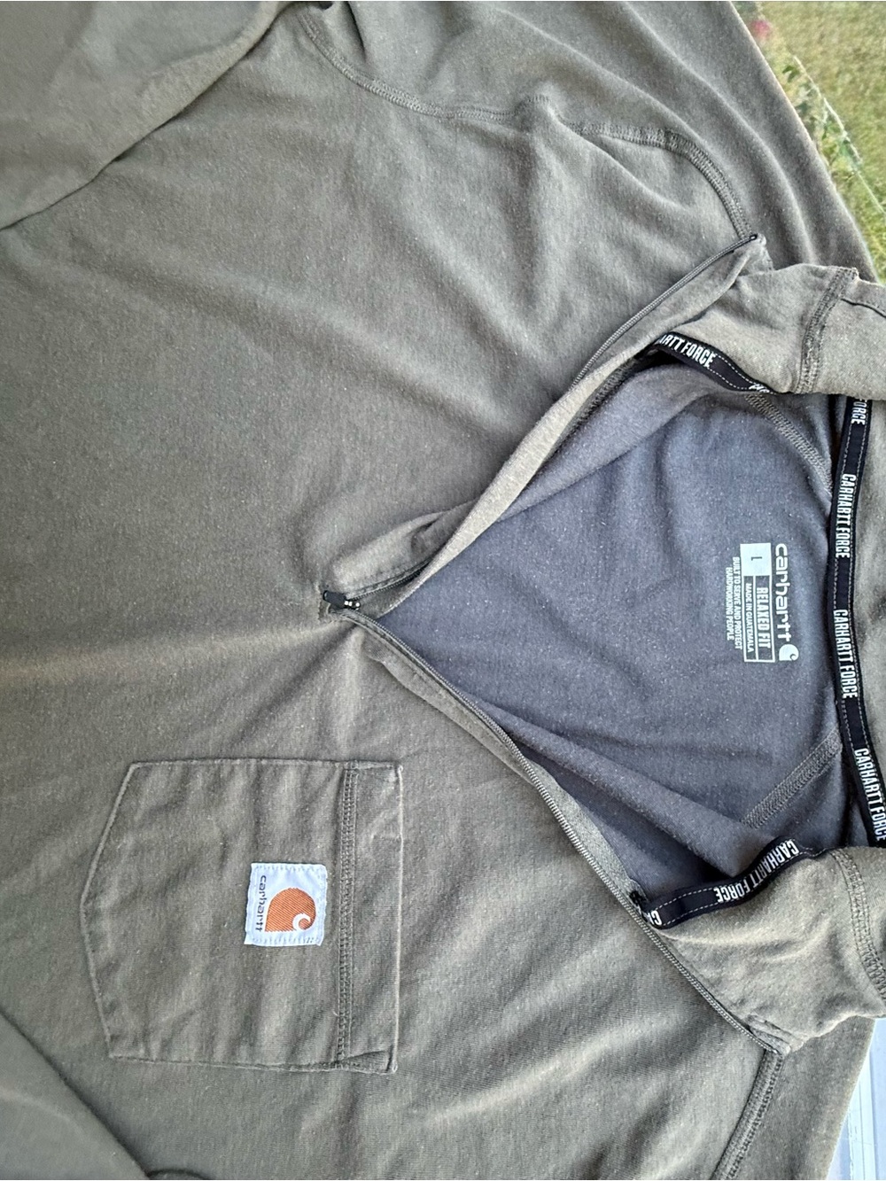 Carhartt Olive GreenLong Sleeve Quarter-Zip Pocket Work Shirt - Picture 5 of 15